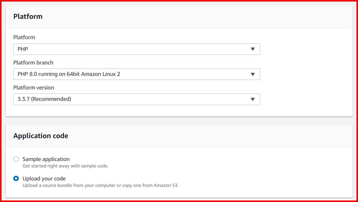 Picture showing the section for selecting the language platform in the create application screen